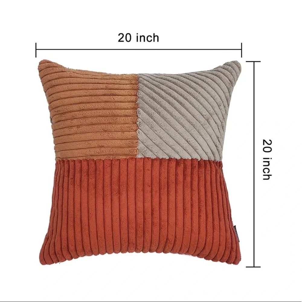 Luxury Home | Boho Orange & Beige Color Block Corduroy Stripe Throw Pillow Cover